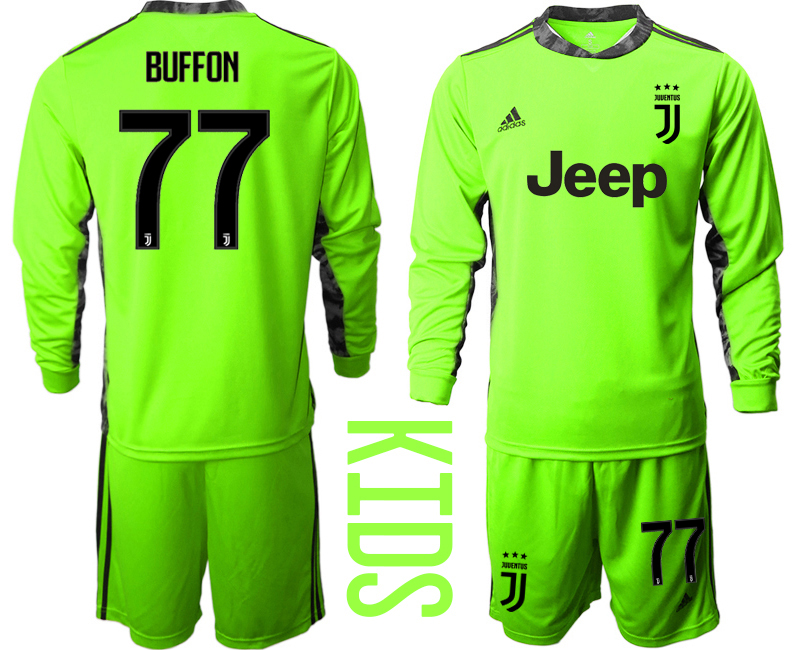 Youth 2020-2021 club Juventus green long sleeved Goalkeeper #77 Soccer Jerseys->juventus jersey->Soccer Club Jersey